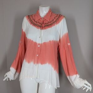 Daniel Cassin Boho Tassel Blouse | Tie-Dye Embroidered M